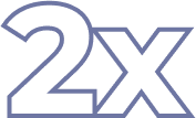 2X-Zeichen in weißer Umrandung, doppelt so schnell oder effizient, Multiplikation, Steigerung, Symbol für Wachstum